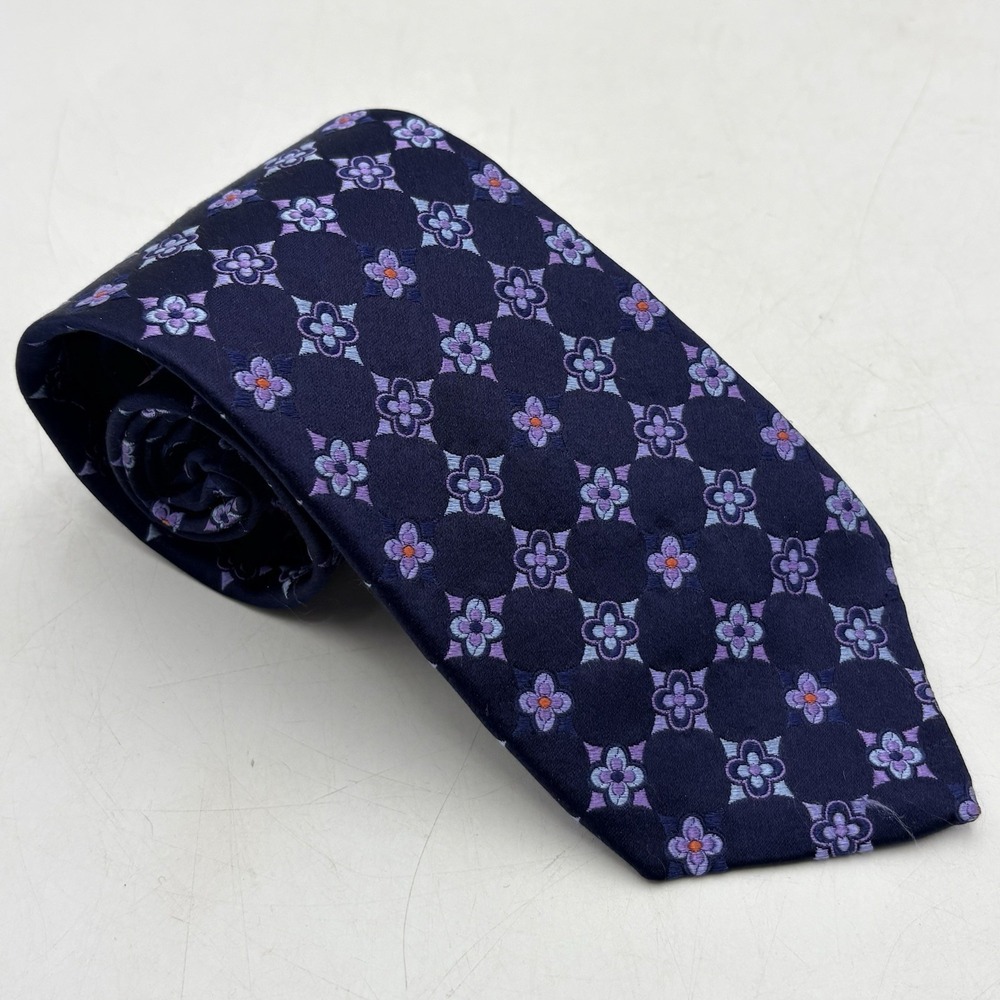Robert Talbott Best In Class Silk Tie Navy Purple Floral Geometric Medallion USA